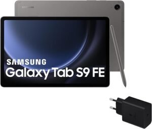 Samsung Galaxy Tab S9 FE - Tablet + Cargador, 128 GB, 5G, S Pen incluido, Batería de Larga Duración, Clasificación IP 68, Gris (Versión Española)