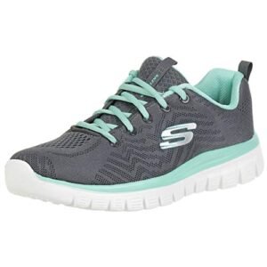 Skechers Graceful Get Connected, Zapatillas Mujer, Charcoal Mesh Green Trim, 38.5 EU