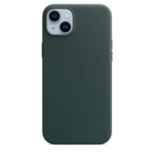 Apple Funda de piel Verde oscuro con MagSafe para el iPhone 14 Plus.