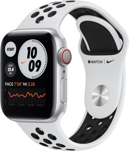 Apple Watch Nike SE 40 mm Caja de aluminio en plata – Correa Nike Sport platino puro/negro [Wifi + Cellular]