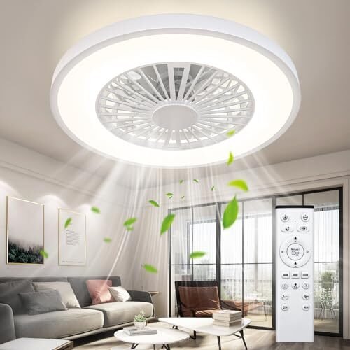 Descuento 🔥 | Ateroll Ventilador de Techo con Luz, Motor DC 25W LED 45W, RGB(3000K-6500K), 3000LM, 6 Velocidad del Viento ajustable con Control Remoto, Temporizador, Memoria de Luz, 7 Aspas Reversibles Ventiladores