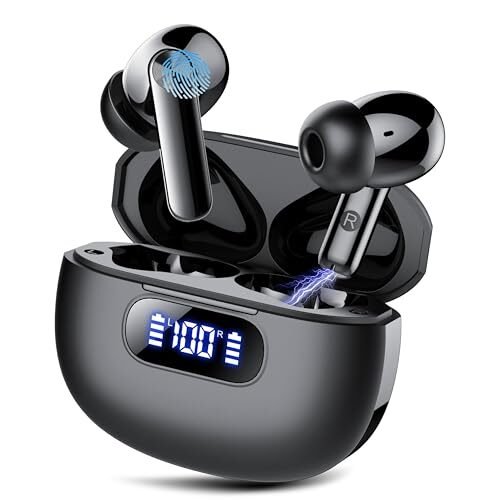 Descuento 🔥 | Auriculares Inalambricos Bluetooth, Auriculares Bluetooth 5.3 con Controlador de 14,2 mm, HiFi Estéreo, 48H Reproducción Cascos Inalambricos con Pantalla LED, Ajuste Cómodo, IP7 Impermeable, USB-C