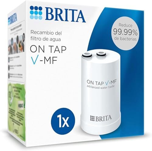 Preciazo 🎉 | BRITA ON TAP V-MF 1x cartucho de filtro de agua (600L) – agua sostenible, libre de bacterias al 99,99%, sabor mejorado, reduce micropartículas finas, PFAS, metales y sustancias que afectan el sabor.