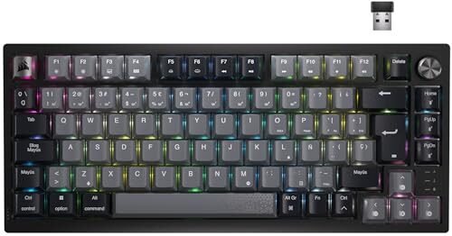 Ganga 💥 | CORSAIR K65 PLUS WIRELESS 75% RGB Teclado Mecánico para Juegos Intercambiable en Caliente – Interruptores Lineales Rojos CORSAIR MLX Prelubricados – Insonorización – Teclados PBT – QWERTY ES – Negro