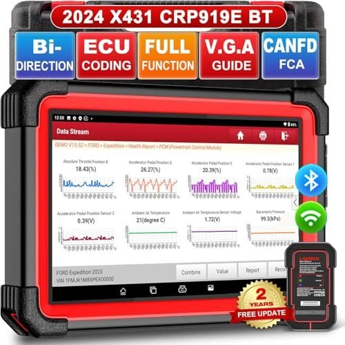 Ganga 💥 | LAUNCH CRP919E Bluetooth OBD2 Diagnosis Coche de Sistema Completo con Control Bidireccional, Nivel-OE, CANFD&DOIP, FCA, 31+ Servicio de Reinicio, Codificación ECU, 2 Años Actualización