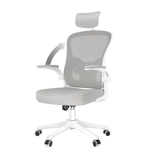 Descuento 🔥 | rattantree Silla de Oficina o Escritorio Ergonómica con Reposacabezas Ajustable y Soporte Lumbar, Respaldo de Malla Transpirable, Reposabrazos Abatibles de 90°, Giratoria de 360°, Gris
