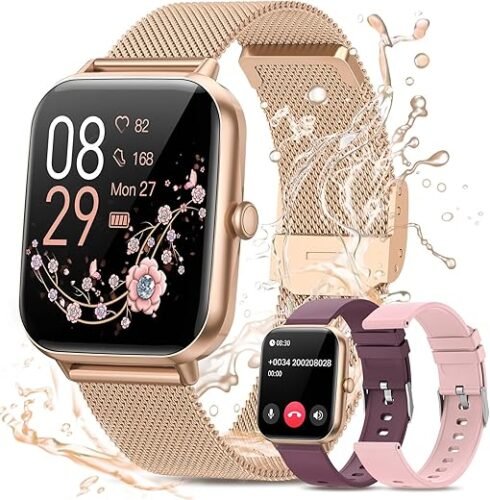 Descuento 🔥 | RUXINGX Reloj Inteligente Mujer con Llamadas, 1.83″ Smartwatch con 3 Correas, Función Femenina/24H Pulsometro/SpO2/Monitor de Sueño/20+ Modos Deportivos Calorías Android iOS Rosa Oro, Regalo Mujer