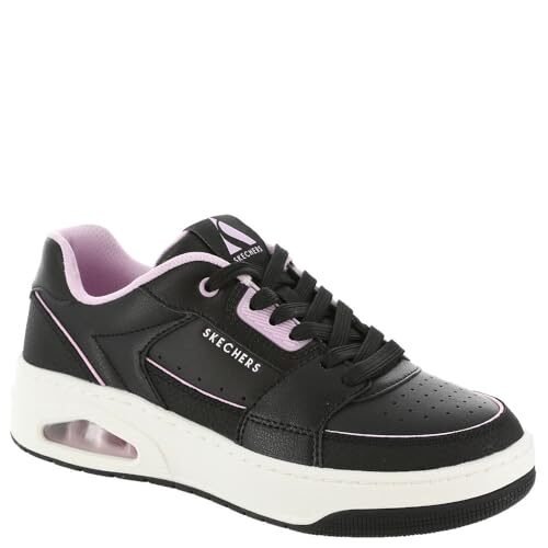 Descuento 🔥 | Skechers Uno Court, Zapatillas de Deporte Mujer, Cuero Negro Rosa Duraleather Trim, 40 EU