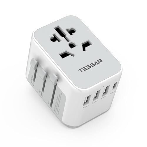 Descuento 🔥 | TESSAN Adaptador Enchufe Universal, Adaptador de Viaje con 3 USB A y 1 USB C, Adaptador Universal para EU, Reino Unido, Americano, Canadá, Australia, Adaptador de Corriente Universal