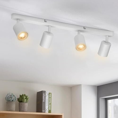 Oferta 🎉 | wowatt – Lámpara de techo LED con 4 focos orientables GU10, 4 focos giratorios, techo de cocina, iluminación de techo, lámpara de techo, lámpara LED blanco para cocina, sala de estar, dormitorio (sin