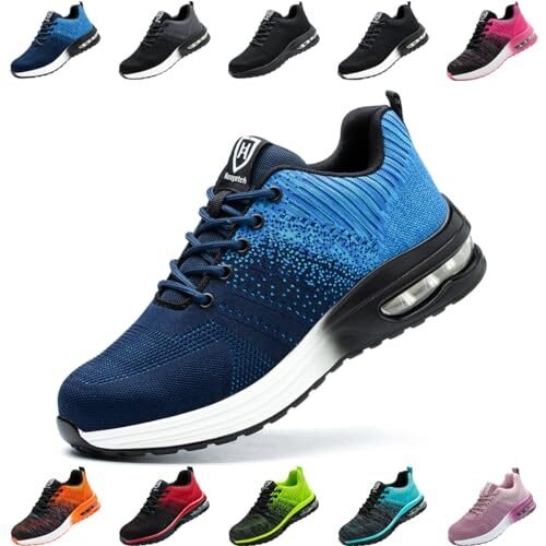 Descuento 🔥 | Zapatos de Seguridad Hombre Mujer Zapatillas Trabajo Ligero Comodo Calzado de Seguridad con Punteras de Acero Transpirable Antideslizante Azul EU 40